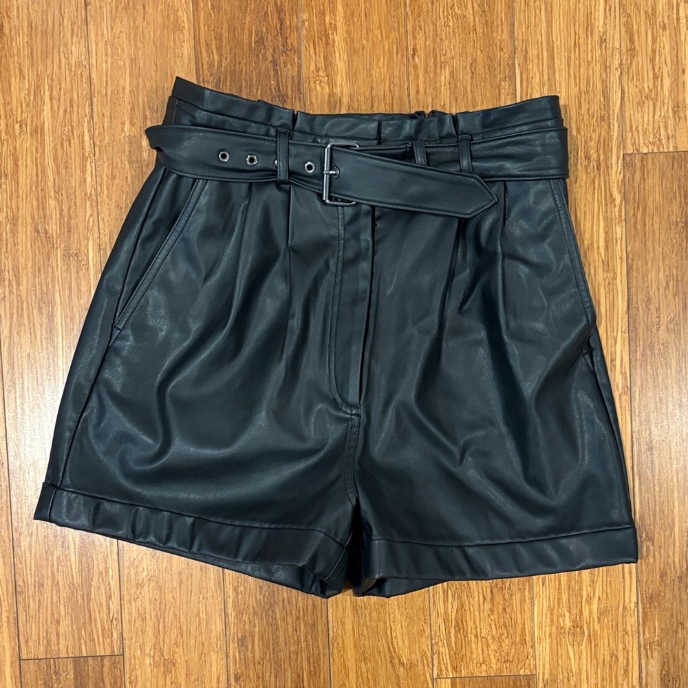 Express High Waist Black Leather Shorts